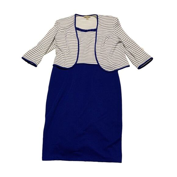 Maya Brooke womens 10 medium two piece dress casual blue white midi nautical mot - Picture 1 of 16